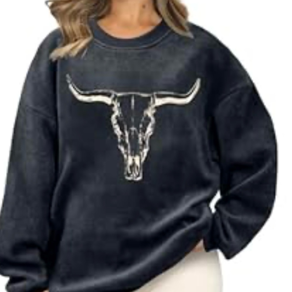 Women's Black Bull Skull Sweatshirt